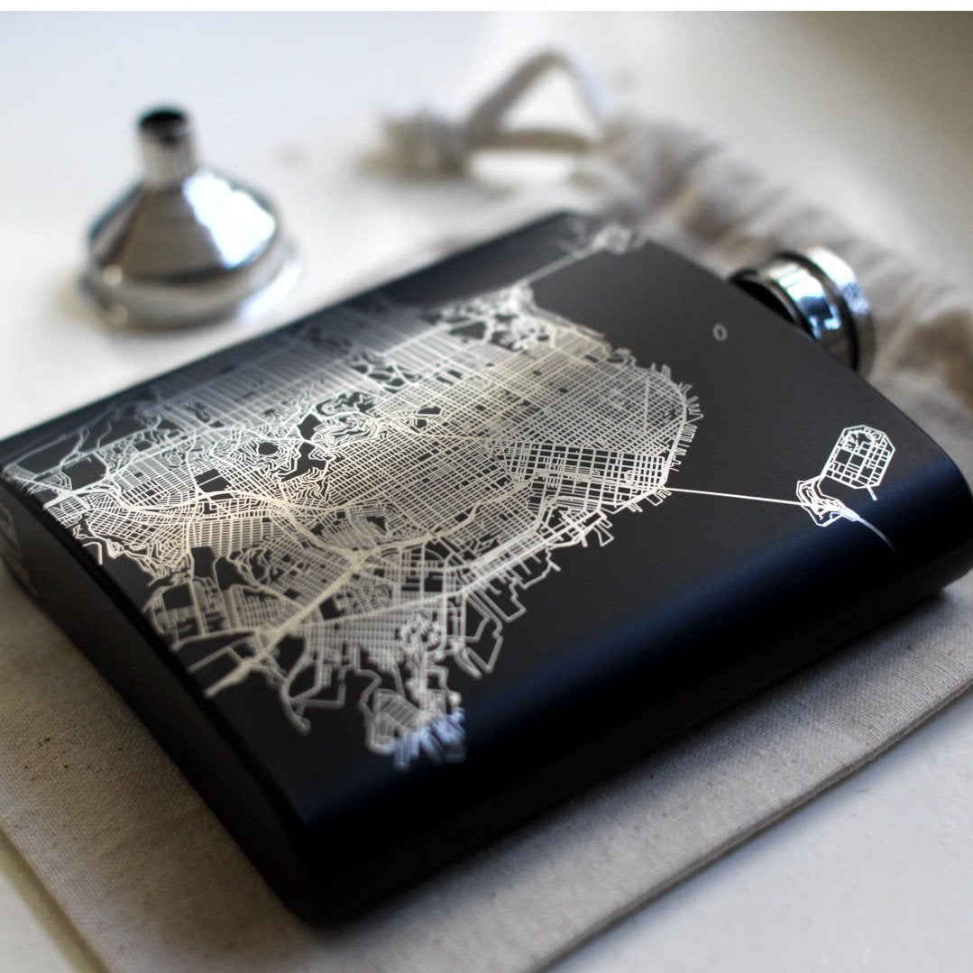 Acadia National Park Engraved Topographic Map Hip Flask