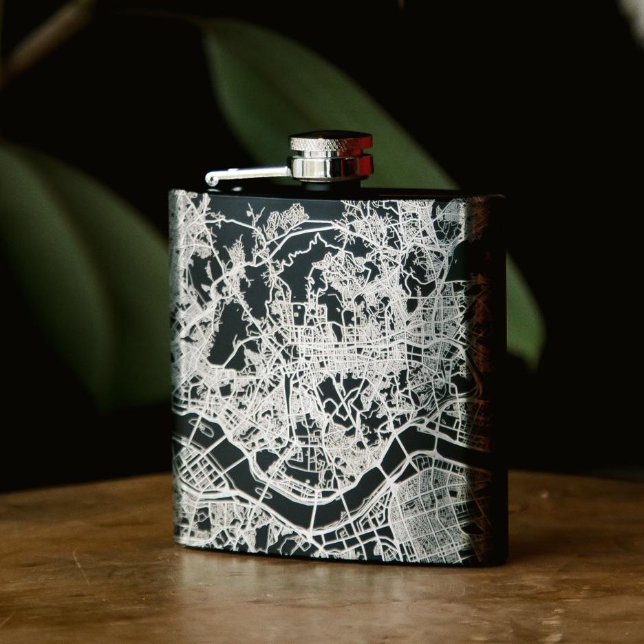 Acadia National Park Engraved Topographic Map Hip Flask