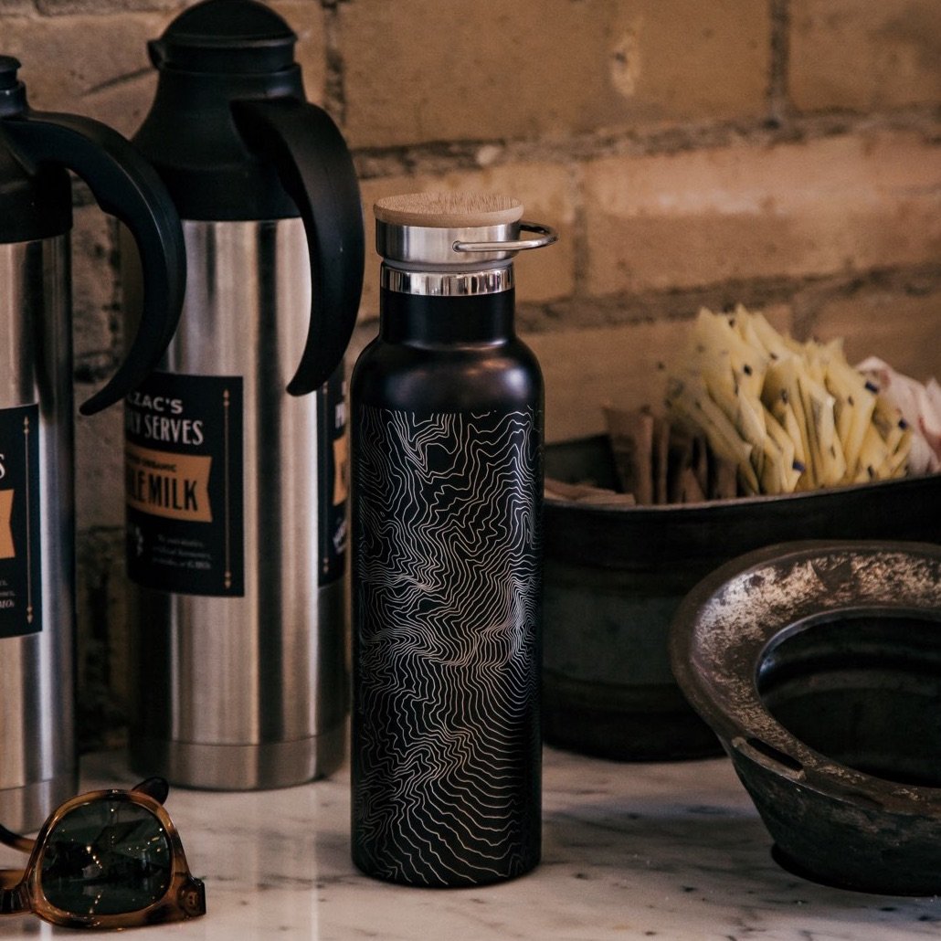 Grand Canyon National Park Engraved Topographic Map Bottle with Bamboo
