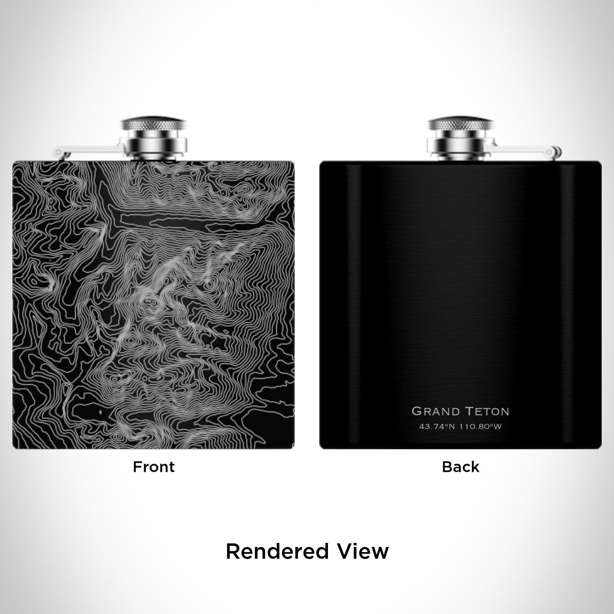 Grand Teton National Park Engraved Topographic Map Hip Flask