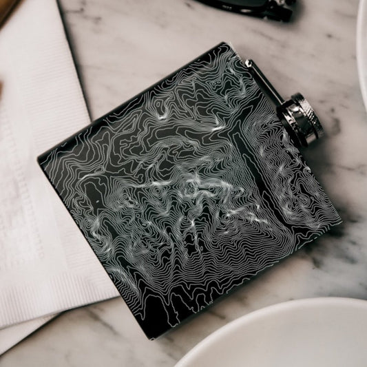 Grand Teton National Park Engraved Topographic Map Hip Flask