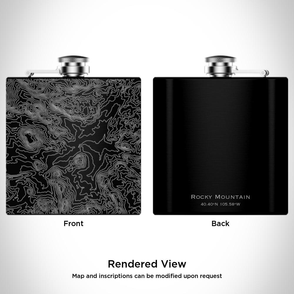 Rocky Mountain National Park Engraved Topographic Map Hip Flask