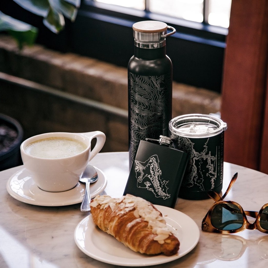 Yosemite National Park Map Bottle with Bamboo Top in Matte Black